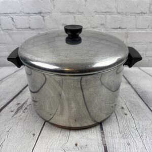 Vintage 1801 Revere Ware 8 Qt #83 Stock Pot & Lid Copper Bottom Clinton IL